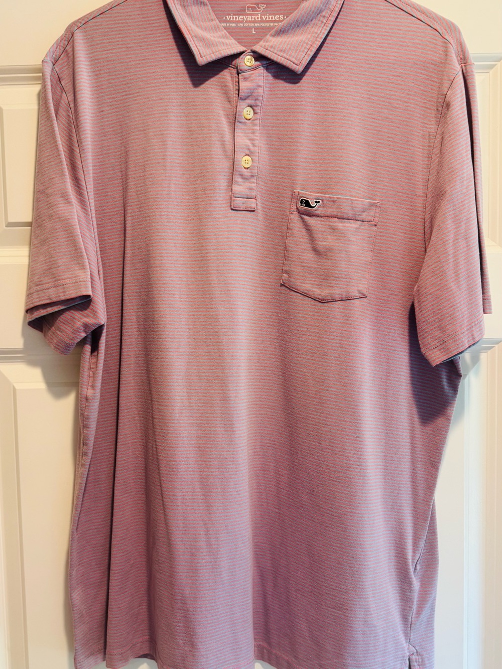 Vineyard Vines Men's Pink/Blue Micro Stripe Pocket Polo